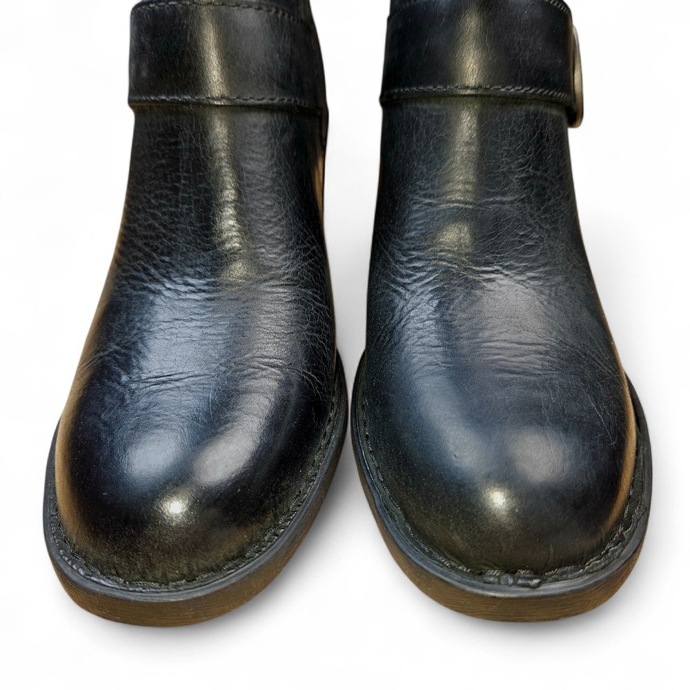 Born Royce Ankle Boots Size 7 Black Distressed Leather Silver Buckle Block Heel - Picture 3 of 11